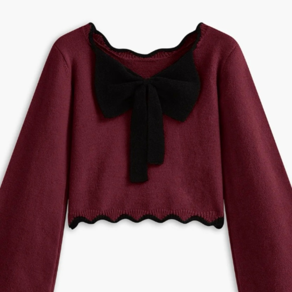 NWT Burgundy Commense Sweater with Black Bow